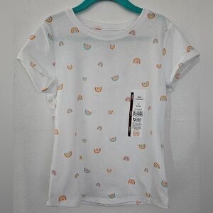 Wonder Nation Kids White Rainbow Print Short Sleeve‎ Tee Size S 6-6X NWT